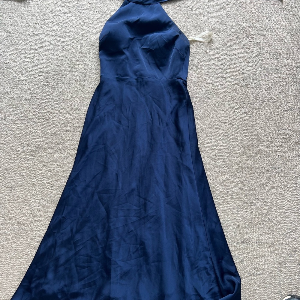 Blue Halter Midi Gown for Wedding Guest